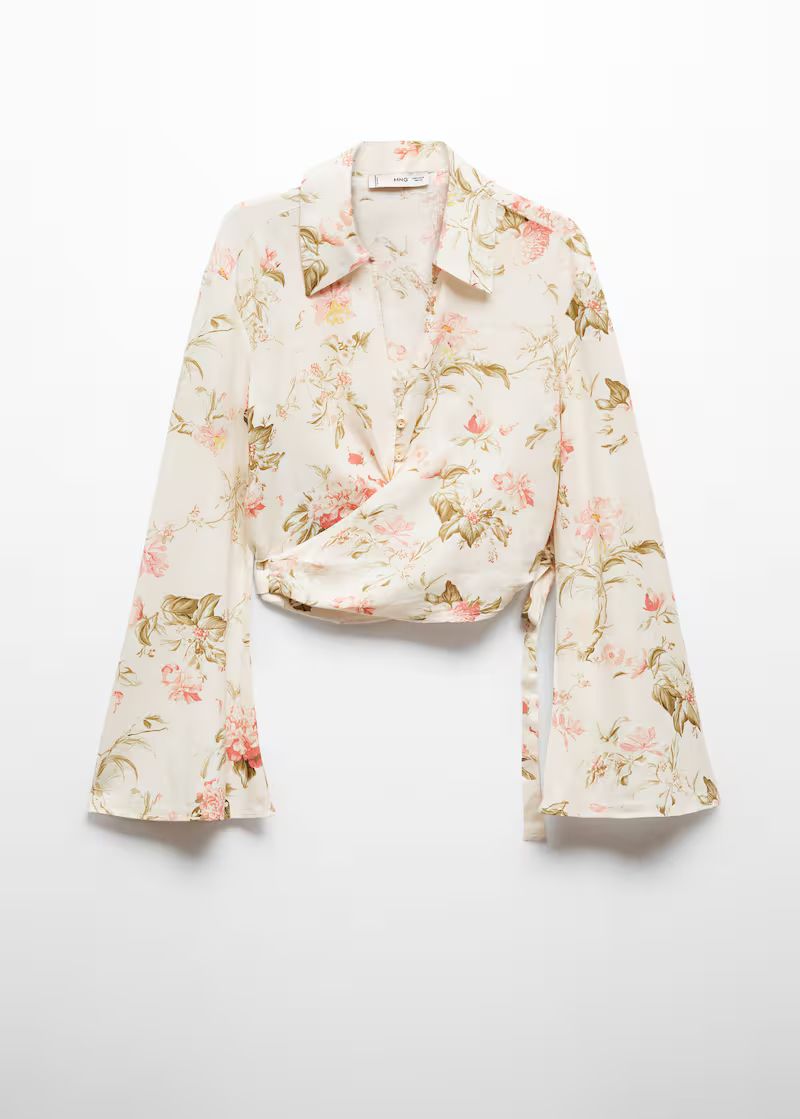 Floral linen-blend blouse - f foShirts Women | Mango USA | MANGO (US)
