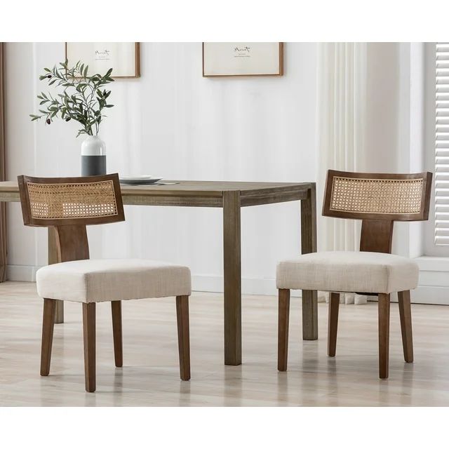 Guyou Modern Rattan Backrest Dining Chairs Set of 2, Mid-century Farmhouse Linen Upholstered Kitc... | Walmart (US)