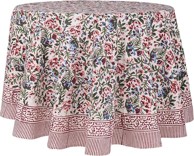 ATOSII Ambrosia 100% Cotton Round Boho Fall Tablecloth, Handblock Floral Table Cloth Linen for Ki... | Amazon (US)