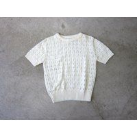 80S White Knit Sweater Top | Open Crochet Shirt Short Sleeve Preppy | Etsy (US)