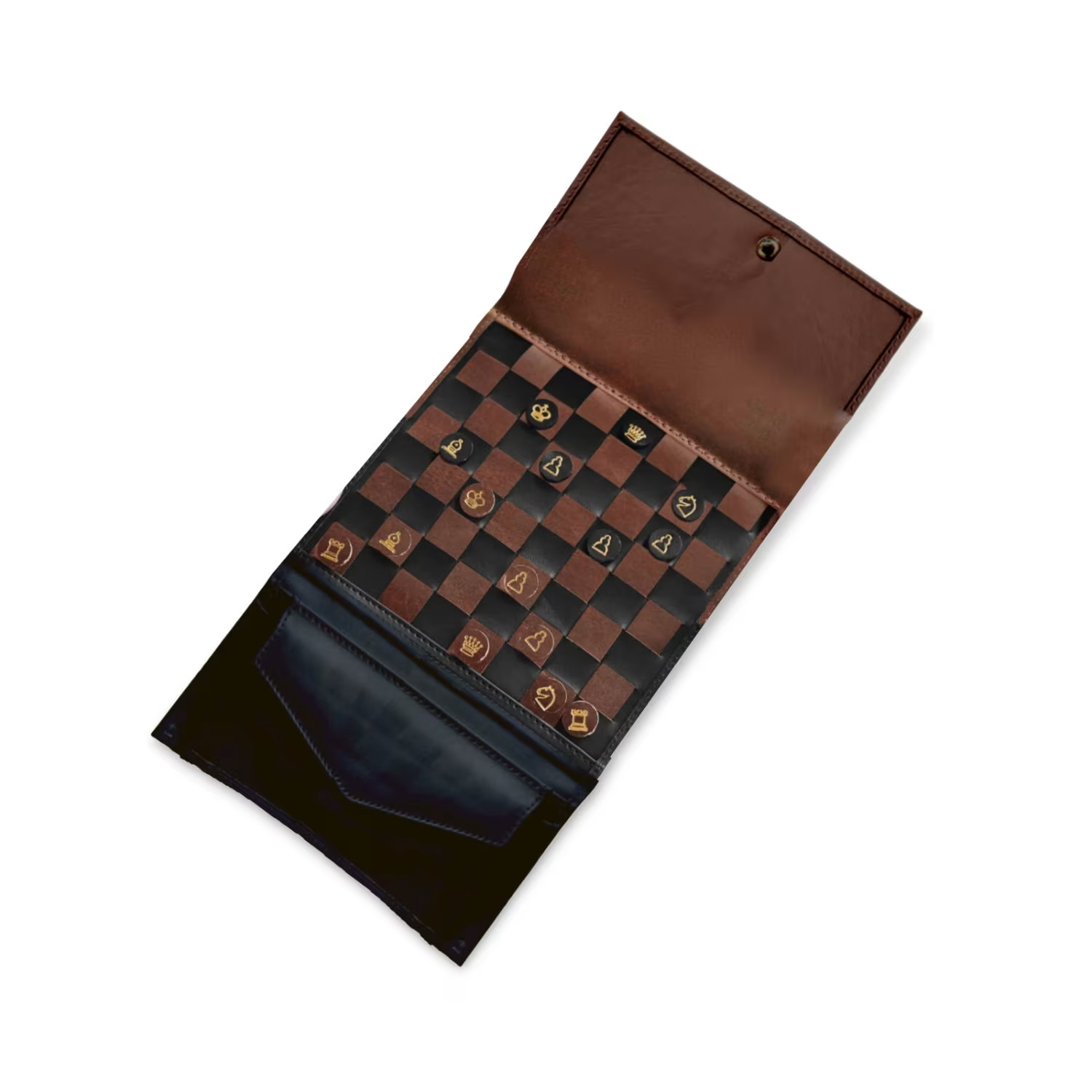 Leather Chess / Drafts Travel Set - Black & Tan | Wolf & Badger