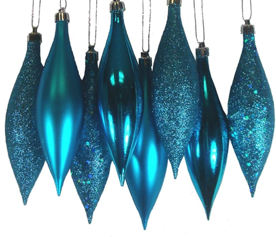 8ct Turquoise Blue Shatterproof 4-Finish Finial Drop,Plastic,Christmas Ornaments 5.5in | Amazon (US)