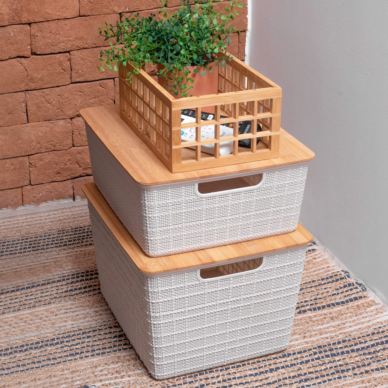 Caixa Organizadora com Tampa de Bambu Branca 12L - Oikos | Amazon (BR)