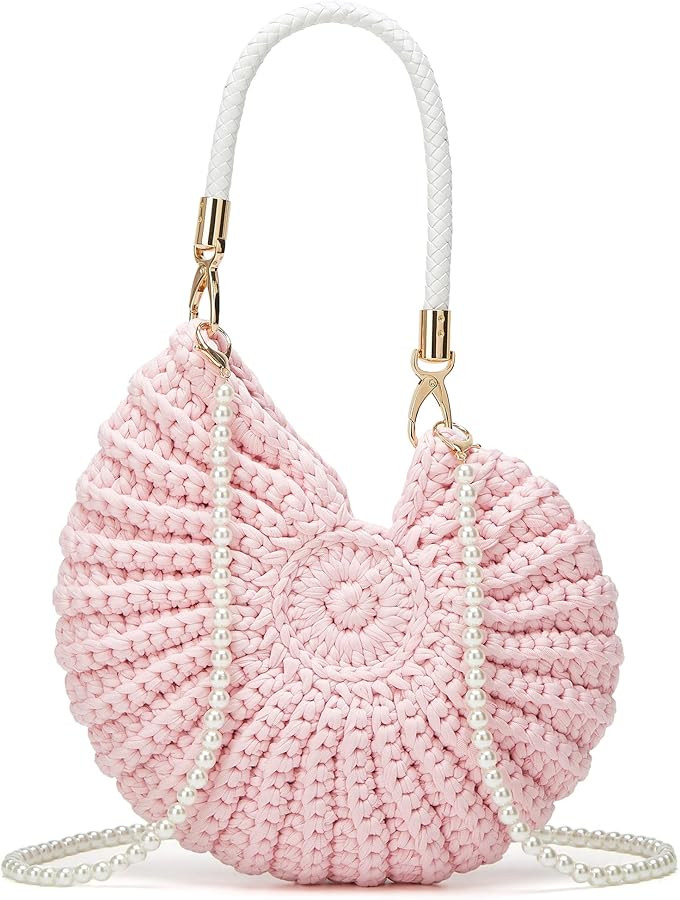 Handmade Crochet Tote Bag Seashell Purse for Women Boho Shell Handbag Crossbody Shoulder Bag Summ... | Amazon (US)
