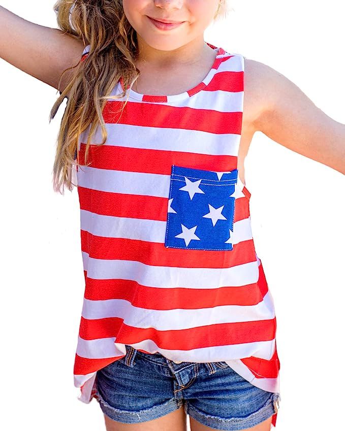 HH Family 4th of July Shirts for Girls Patriotic American Flag Kids Clothing | Amazon (US)