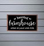 Haunted Farmhouse Enter At Your Own Risk Wood Welcome Sign Outdoor Halloween Porch Decoration | Amazon (US)