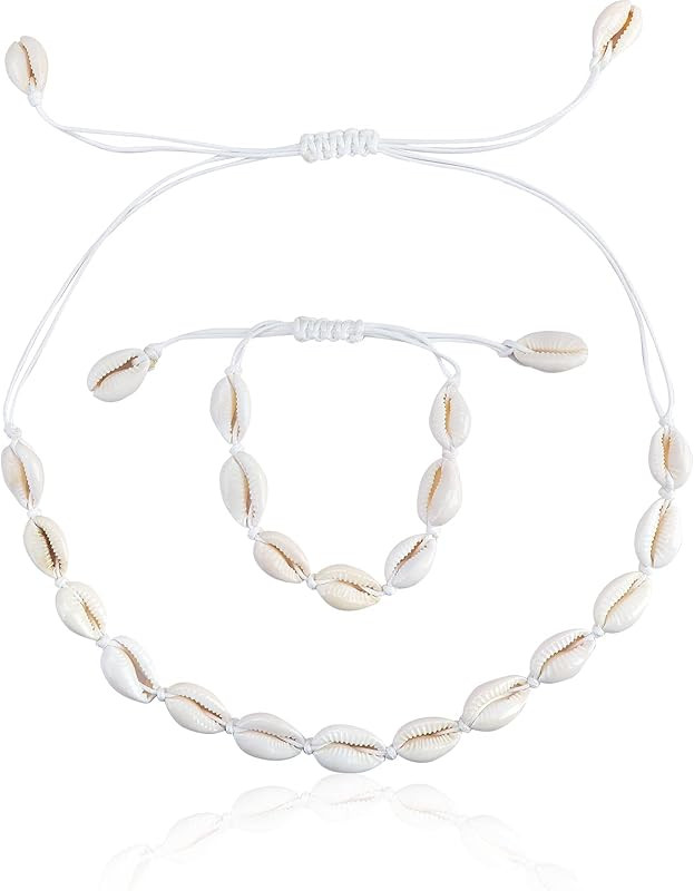 QOCO 2pcs Shell Necklace Bracelet Seashell Beaded Choker Necklace Shell Jewellery Adjustable Summ... | Amazon (UK)