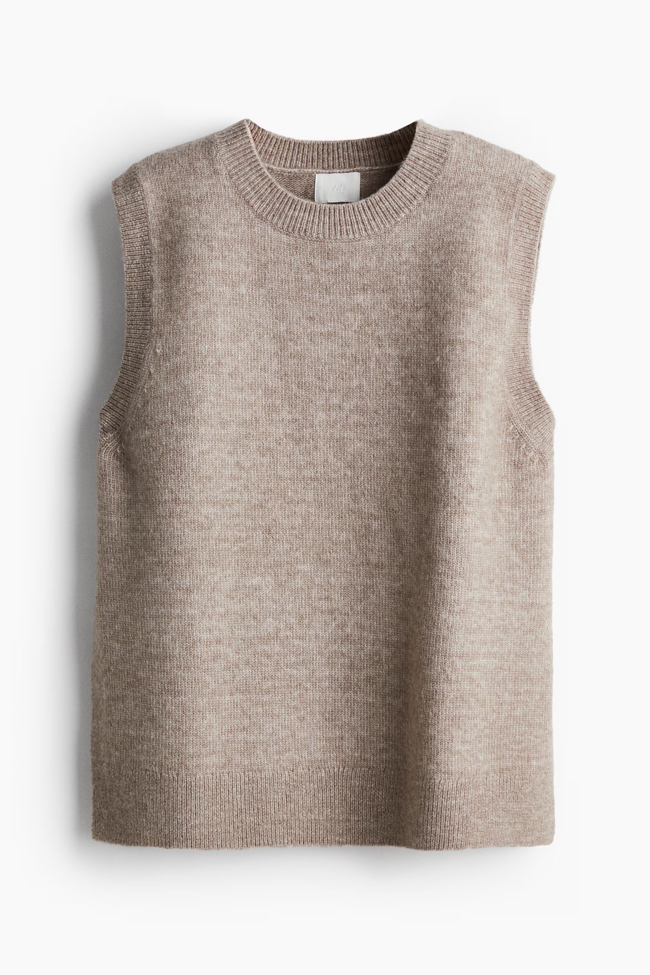 Sweater vest - Round Neck - Sleeveless - Taupe melange - Ladies | H&M US | H&M (US + CA)