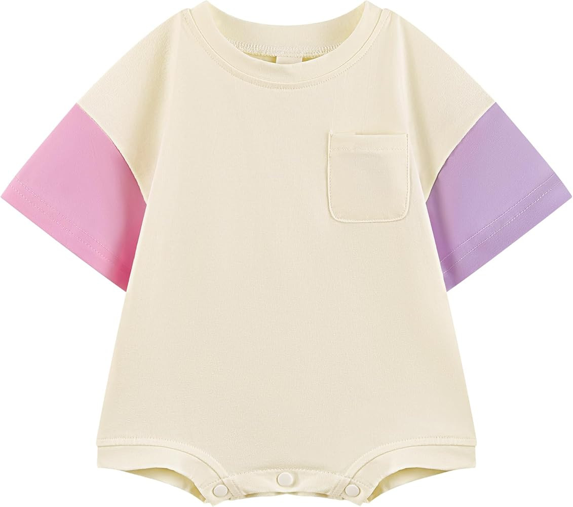 Bafeicao Baby Boy Girl Bubble Romper Color Block Short Sleeve T Shirt Newborn Summer Bodysuit | Amazon (US)