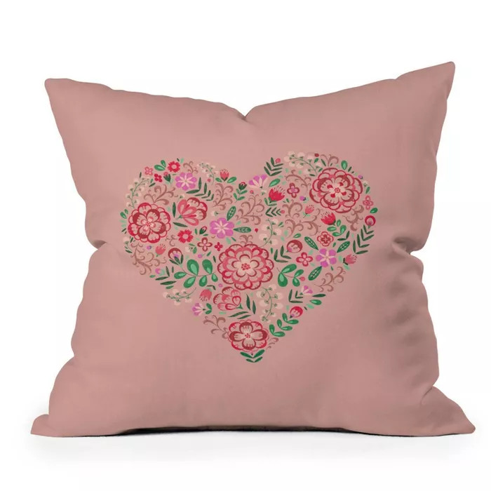 16"x16" Pimlada Phuapradit Floral Heart Square Throw Pillow Pink - Deny Designs | Target