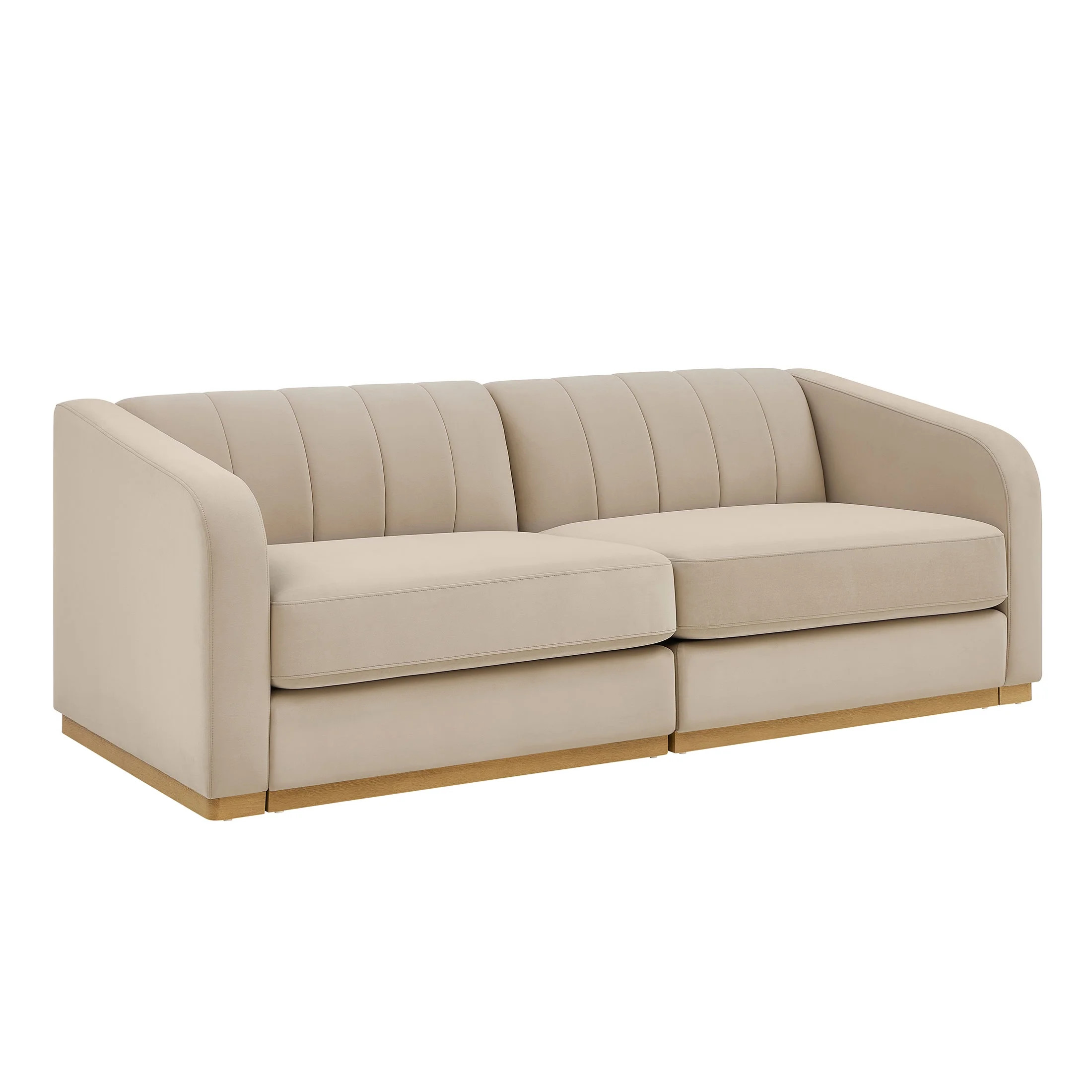 Better Homes & Gardens Lillian Channel Tufted Sofa 83.5" Beige Velvet - Walmart.com | Walmart (US)