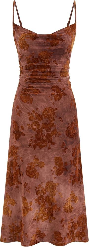 CIDER Womens Velvet Dress Floral Sleeveless Midi Wedding Guest Dresses | Amazon (US)