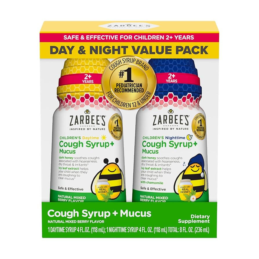 Zarbee's Children's Honey Cough Syrup + Mucus Day & Night Value Pack, Daytime & Nighttime Toddler... | Amazon (US)