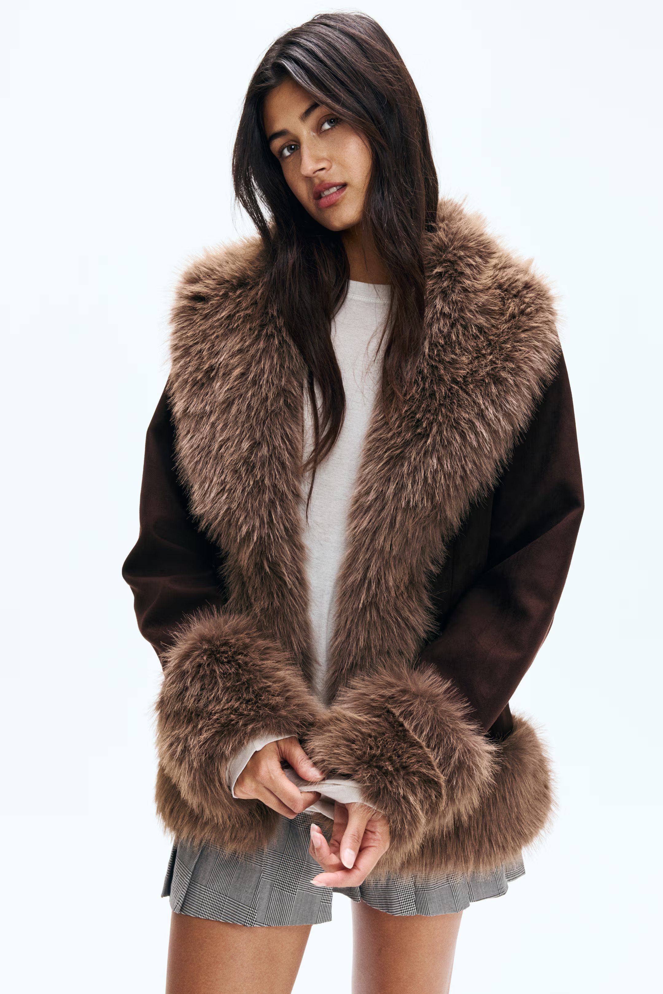 Fluffy-Trimmed Jacket - Dark brown - Ladies | H&M US | H&M (US + CA)