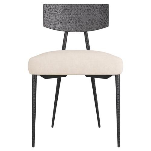 Arteriors Reynard Off White Upholstered Linen Grey Iron Back Dining Side Chair | Kathy Kuo Home