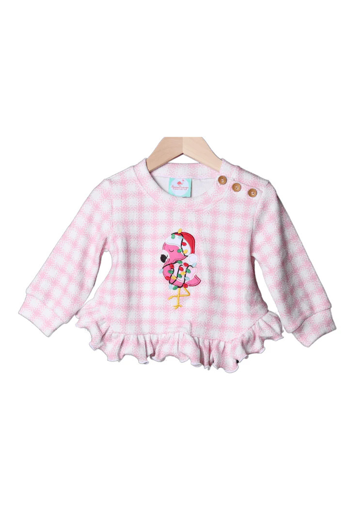 Applique Santa Flamingo Pink Gingham Cardigan Pullover | The Smocked Flamingo