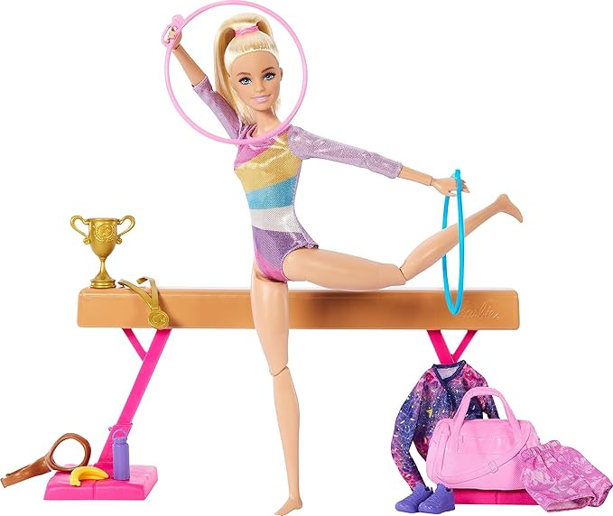 Barbie Gymnastics Doll & Accessories, Playset with Blonde Fashion Doll, C-Clip for Flipping Actio... | Amazon (US)