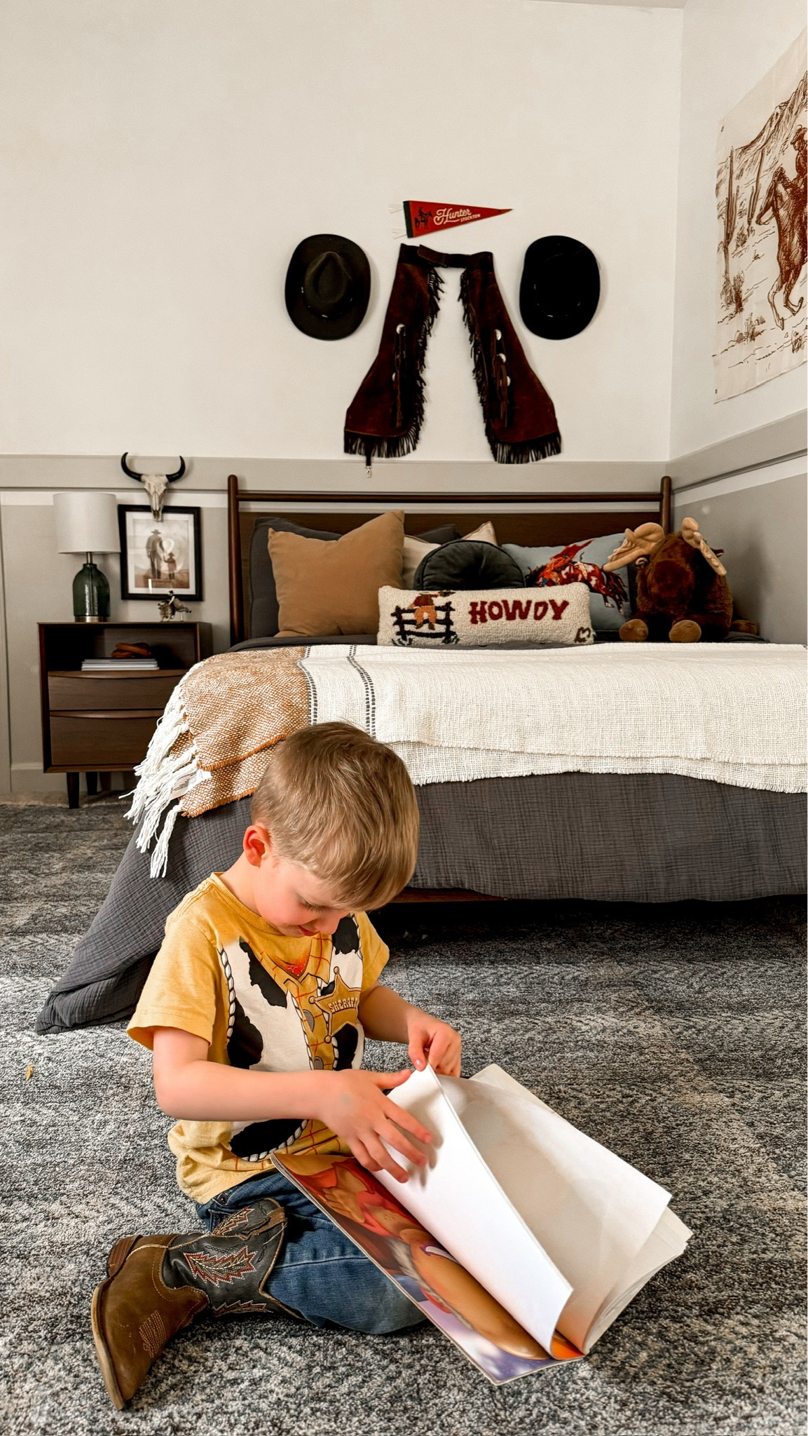 Big boy room! Rodeo inspired room for my son. Cowboy room, western themed room, hats, toddler bedroom, Etsy, article bed

#LTKhome