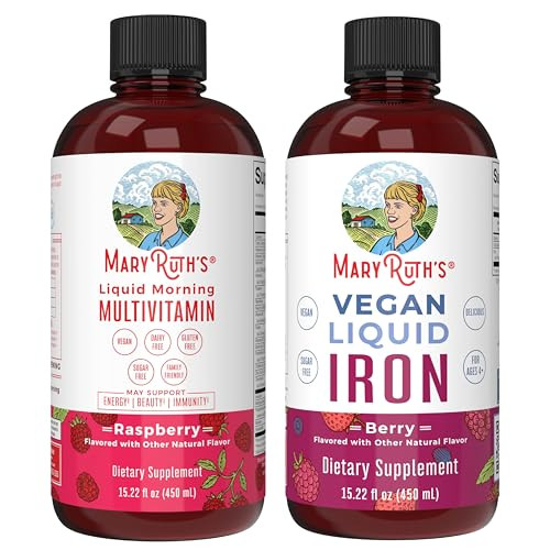 MaryRuth's Liquid Morning Multivitamin Raspberry (15.22oz) & Iron Liquid Supplement (Berry) | Clean Label Project Verified® | Vegan, Non-GMO, Sugar-Free | Energy, Beauty & Overall Health | Amazon (US)