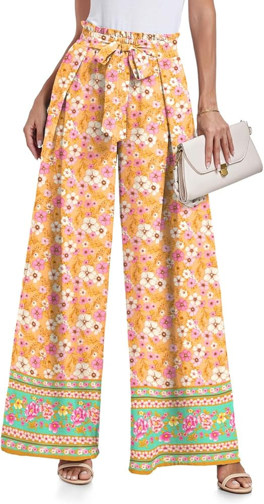 Lepunuo Wide Leg Pants for Women High Waisted Palazzo Pants Work Casual Flowy Tie Knot Trousers w... | Amazon (US)