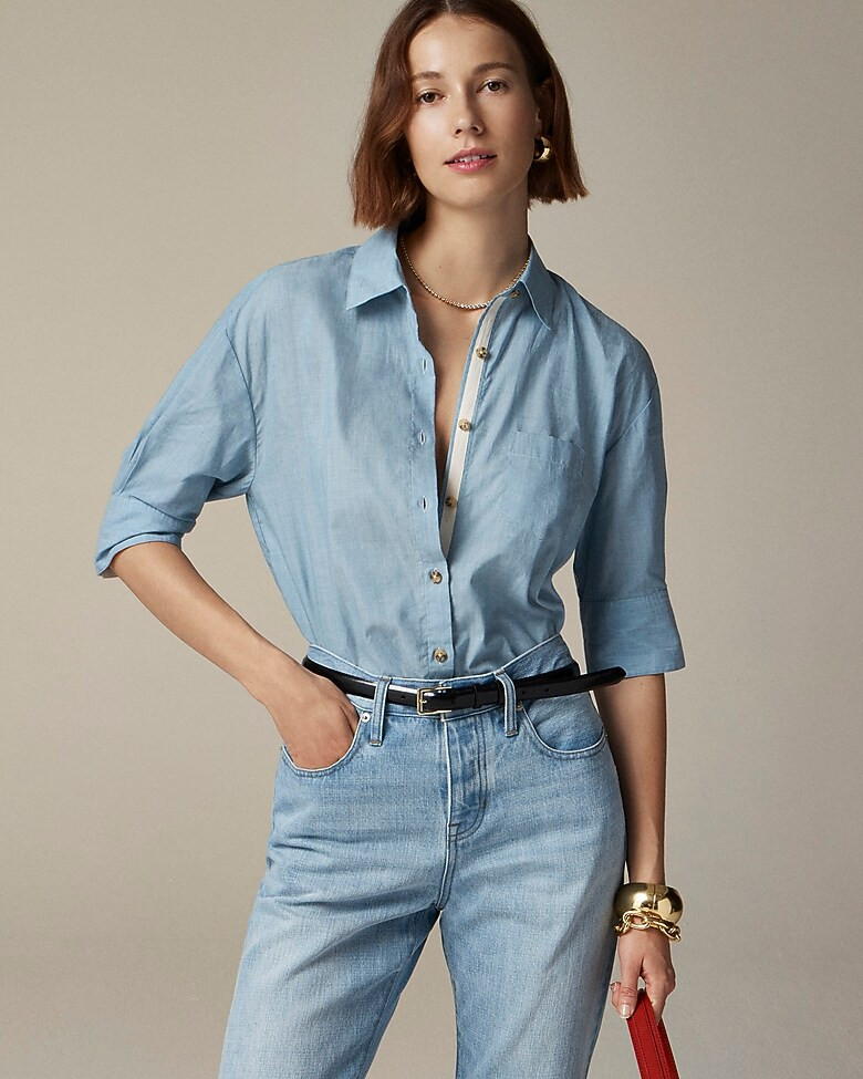 Cropped button-up shirt in washed voile | J. Crew US