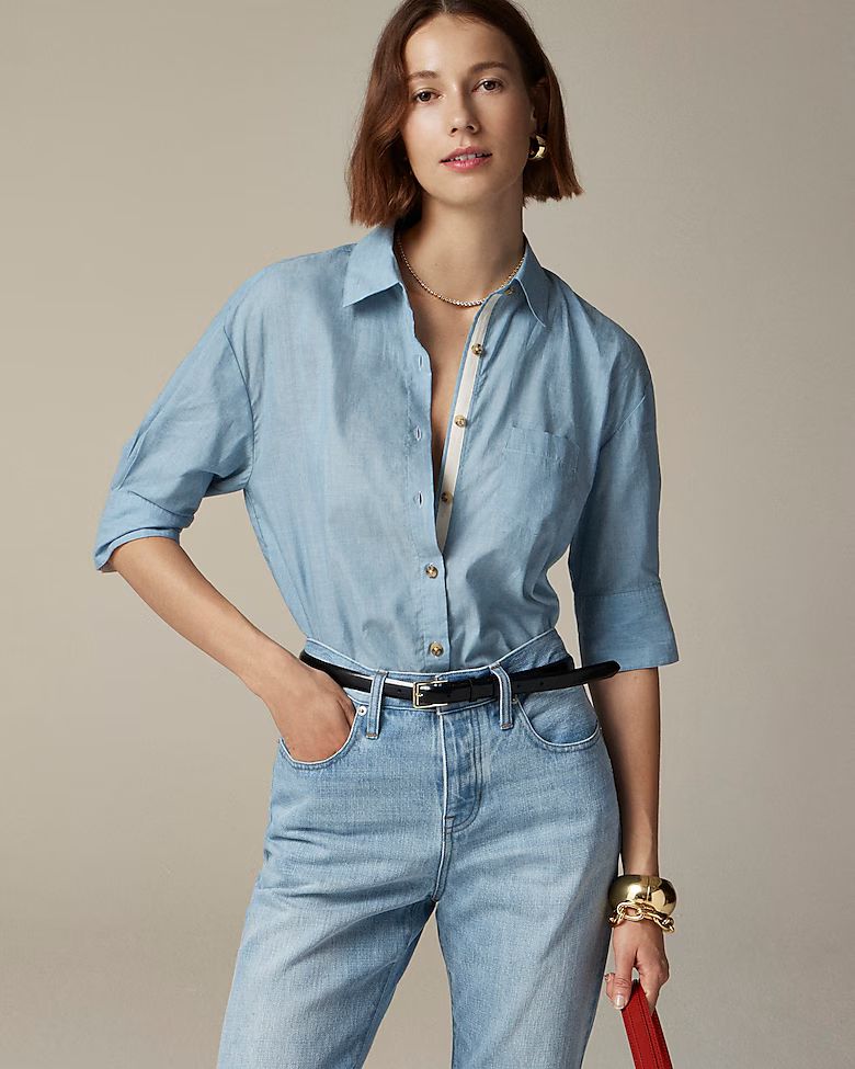 Cropped button-up shirt in washed voile | J. Crew US