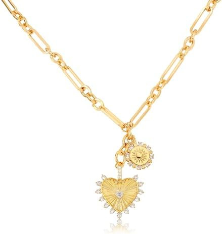 Chunky Gold Heart Necklaces for Women 18K Gold Plated Charm Necklace Sun Pendant Chain Jewelry. | Amazon (US)