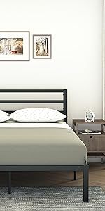 CASTLEBEDS Modern Twin Platform Metal Bed Frame with Headboard: Black Heavy Duty Iron Metal Bed Fram | Amazon (US)