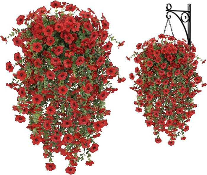 3PCS Artificial Flowers for Outdoors, UV Resistant Fake Hanging Flowers Realistic Silk Summer Flo... | Amazon (US)