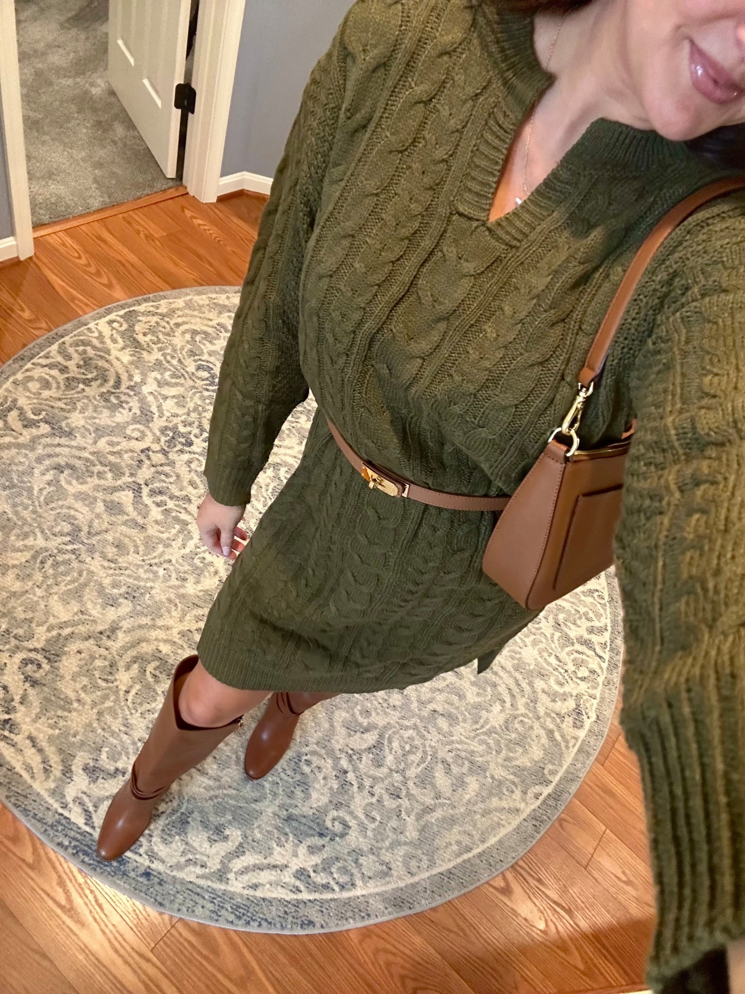 this sweater dress is under $20! I took my normal size medium and it’s also the perfect length - not too short and not too long 💚

#LTKSeasonal #LTKFindsUnder50 #LTKSaleAlert