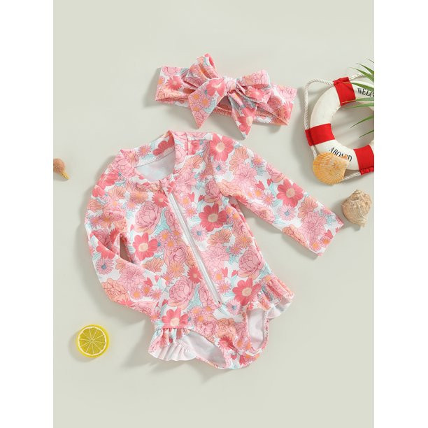 Kids Baby Girls Swimsuit One Piece Floral Zipper Ruffle Bathing Suit Rash Guard Swimwear Summer B... | Walmart (US)