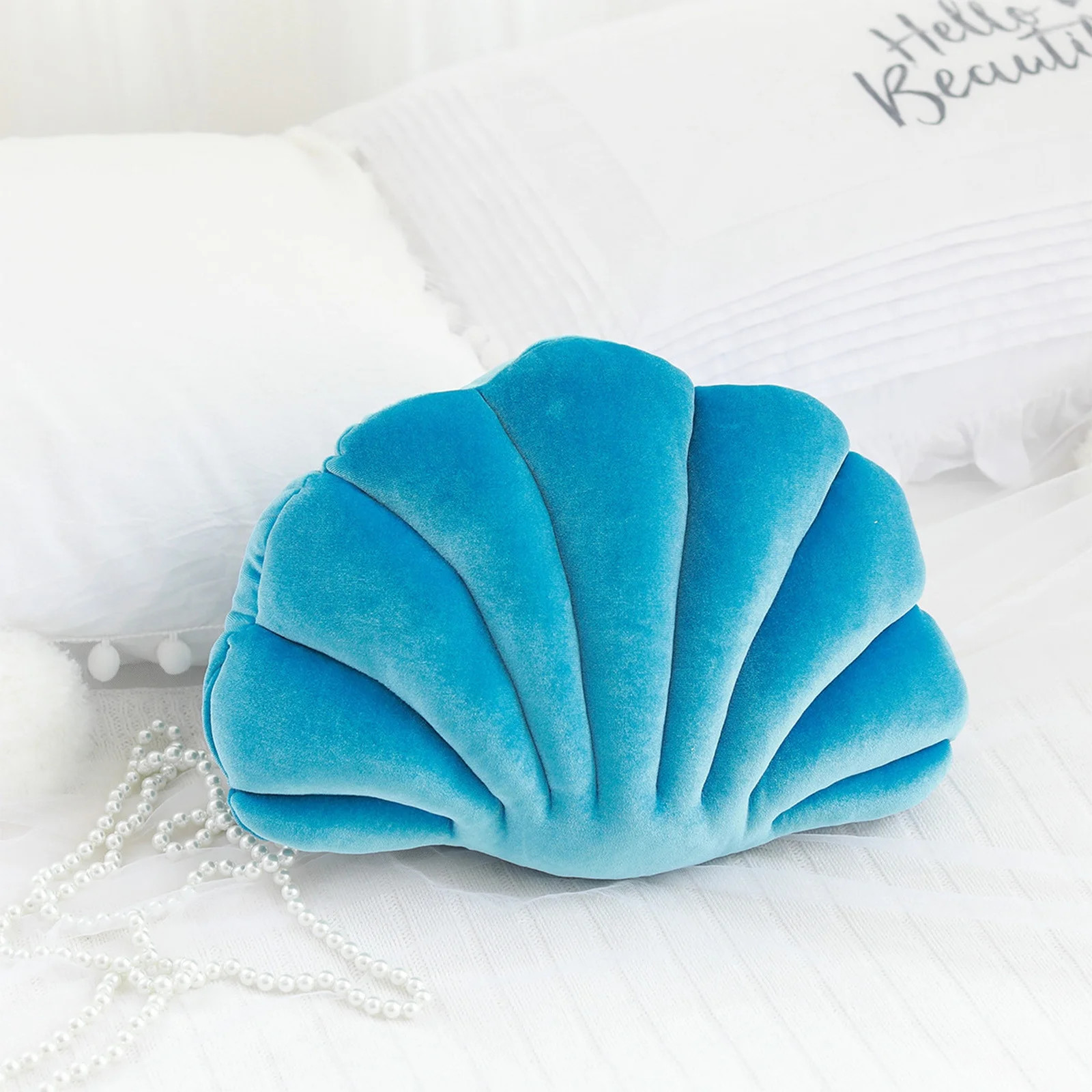 Uklsqma Soft Velvet Seashell Shaped Throw Pillow - Decorative Beach Themed Cushion for Sofa, Bed,... | Walmart (US)