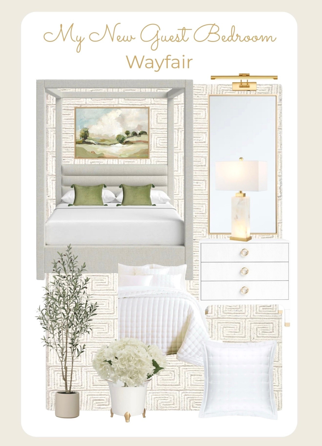 I’m seriously obsessed with how our guest bedroom came together. I found everything at @wayfair and love how it all turned out.❤️

The 4-poster bed, artwork, the greek key rug.. everything feels elevated and inviting.

One of my favorite parts? Everything shipped super fast! All pieces arrived within a few days of ordering and look custom without the wait or price tag.👏🏼

#wayfair #wayfairpartner

#LTKHome #LTKSaleAlert #LTKFindsUnder100