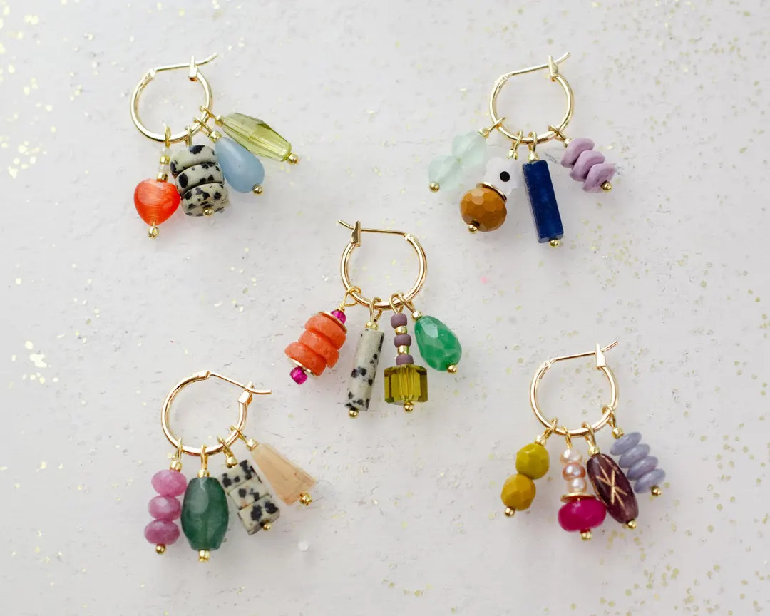 Custom Charm Earrings, Mix and Match Colorful Charm Earrings, Beaded Dangle Earrings, Huggie Char... | Etsy (US)