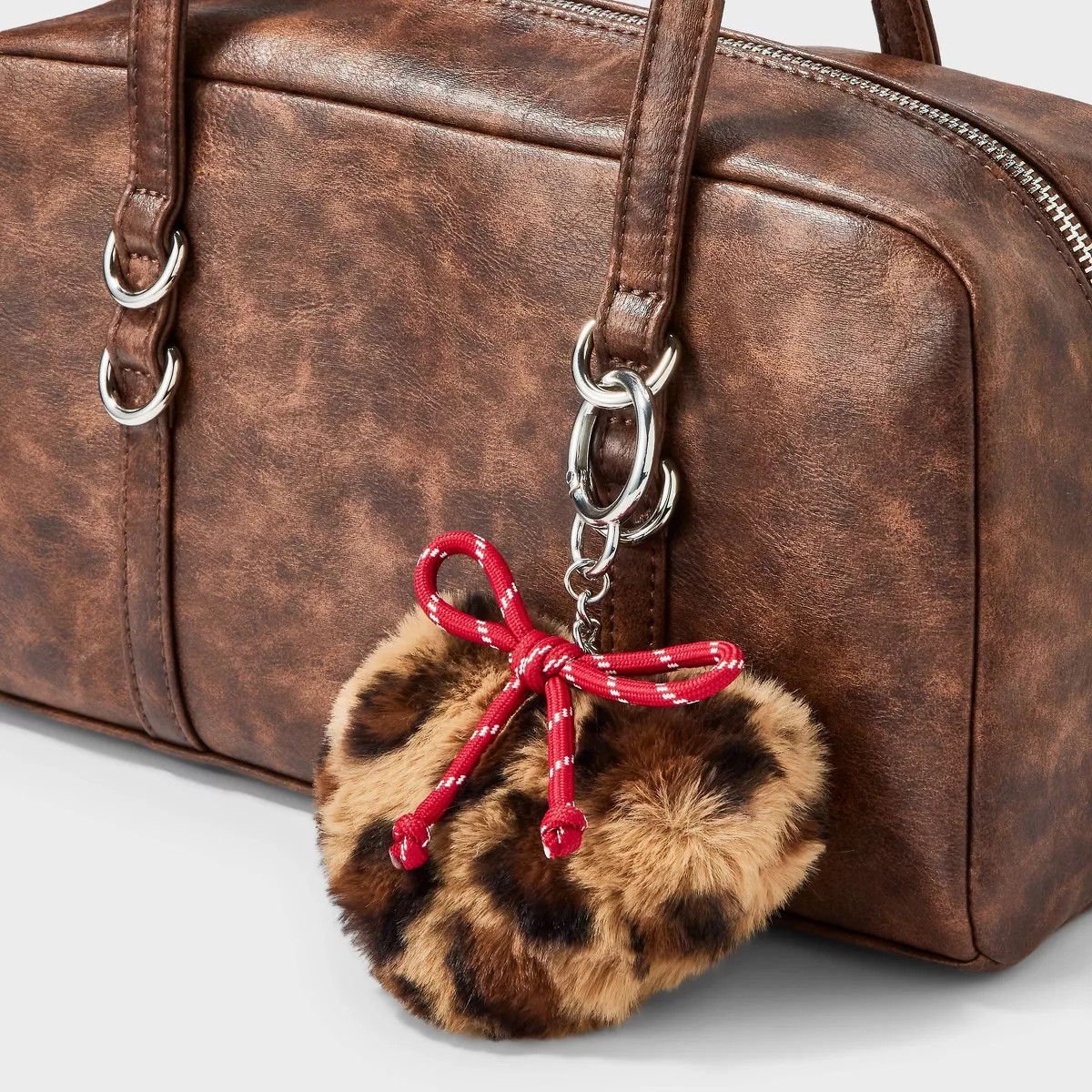 Faux Fur Leopard Print Heart & Cord Bow Bag Charm - Wild Fable™ Multi | Target