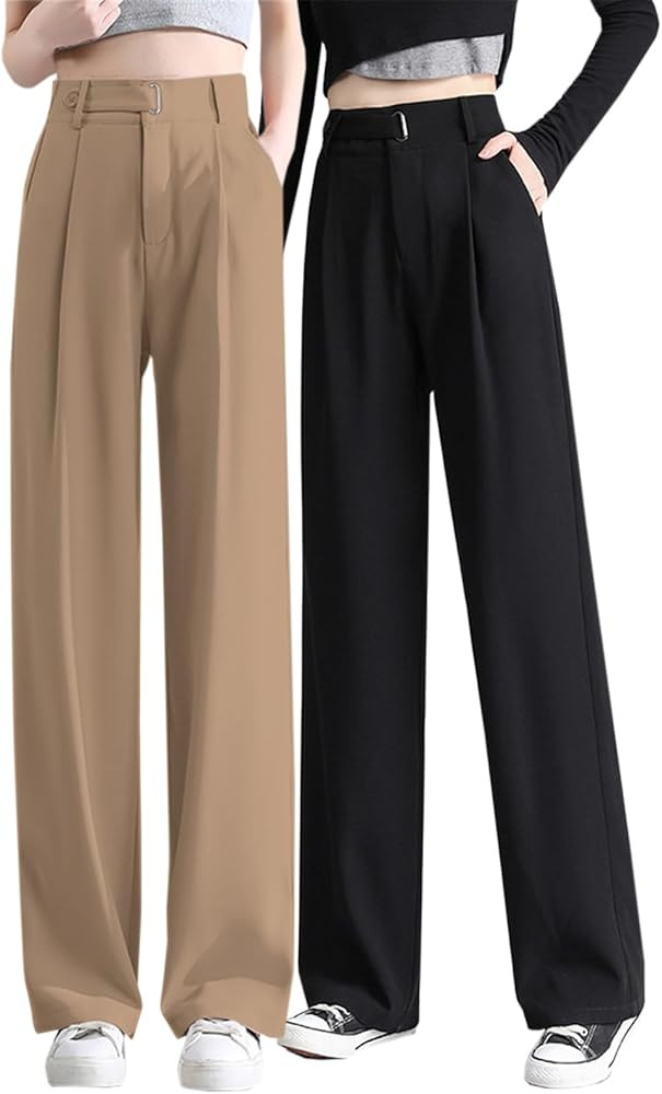 Betusline Women's 2 Packs Wide Leg Long Dress Pants Business Casual Straight Office Trousers for ... | Amazon (US)