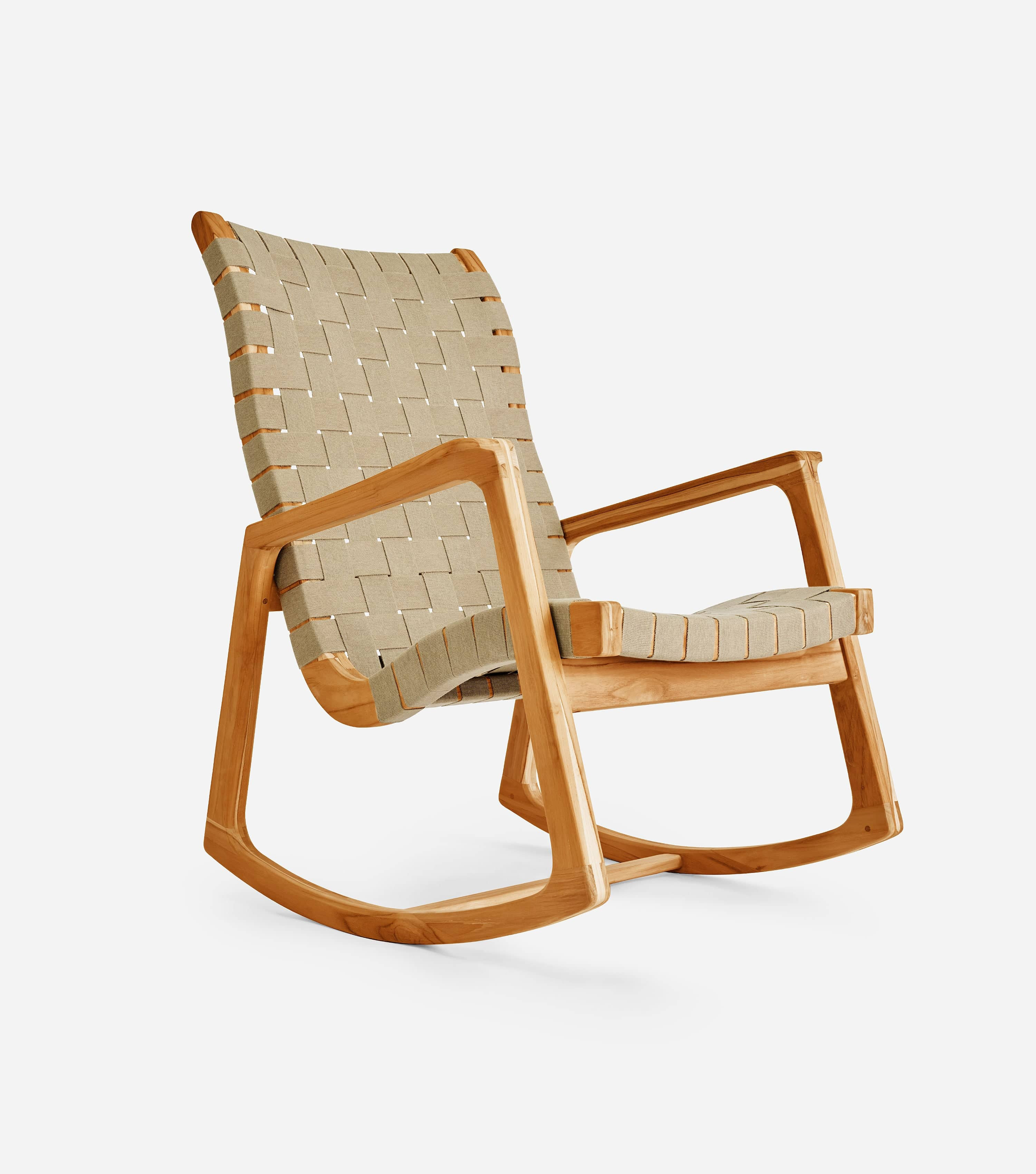 Arenal Outdoor Rocker Chair with Beige Outdoor Straps | Forever Furniture by MasayaCo | Masaya Co