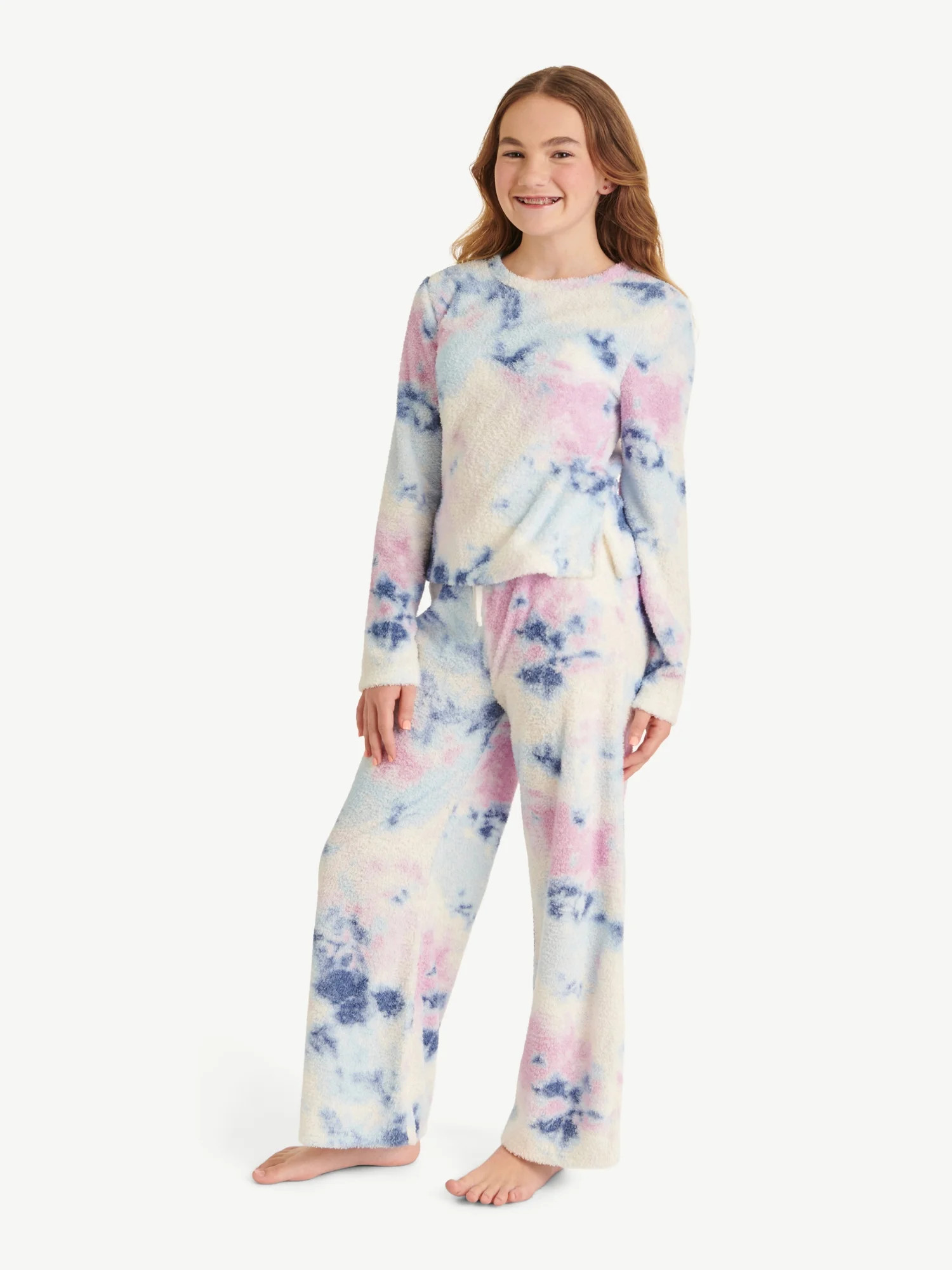 Justice Girls Long Sleeve with Flare Leg Pant Cozy 2-Piece Pajama Set | Walmart (US)