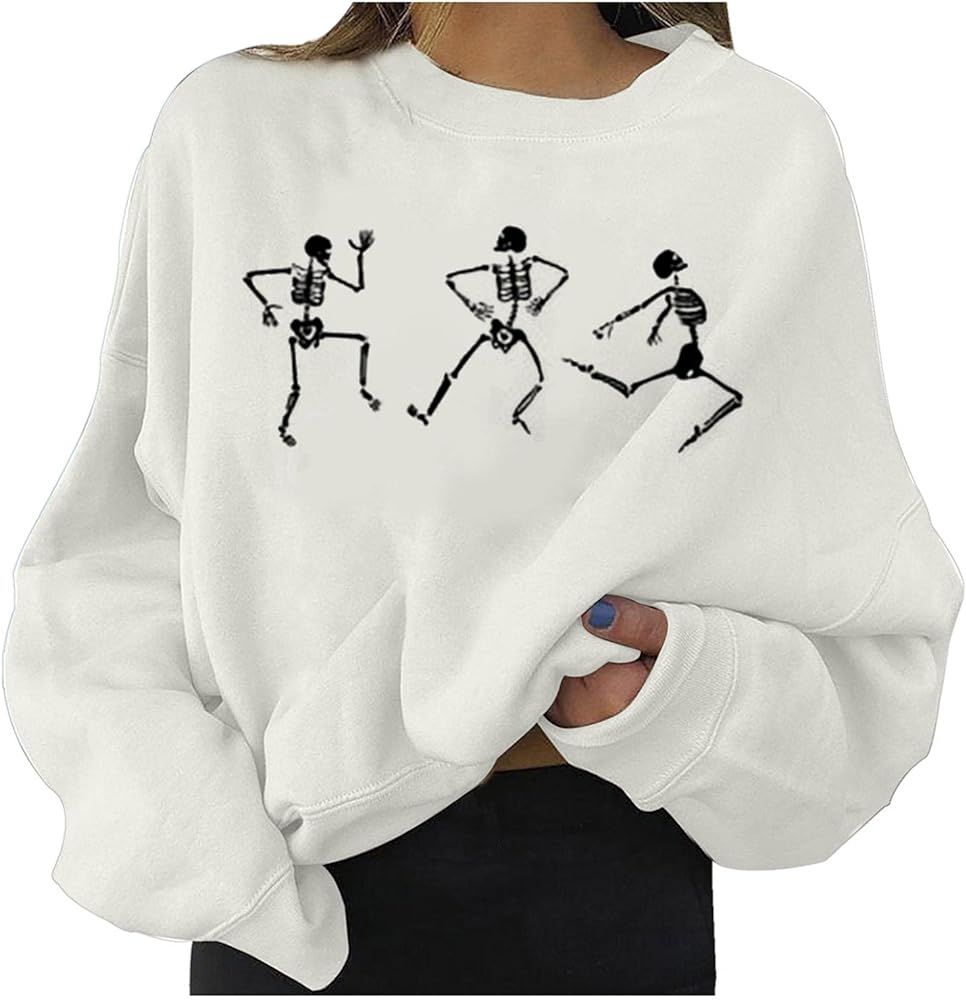 Amazon.com: Willisos Halloween Sweatshirt for Women Oversized Graphic Novelty Vintage Dance Skele... | Amazon (US)