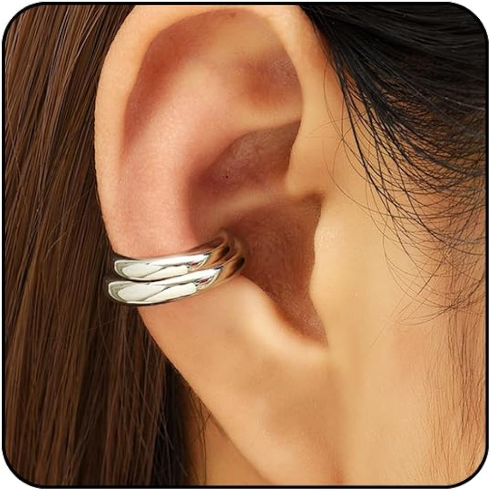 Silver Ear Cuffs for Women Non Piercing Cubic Zirconia Sparkling Huggie Ear Cuff Earrings Gold Cu... | Amazon (US)