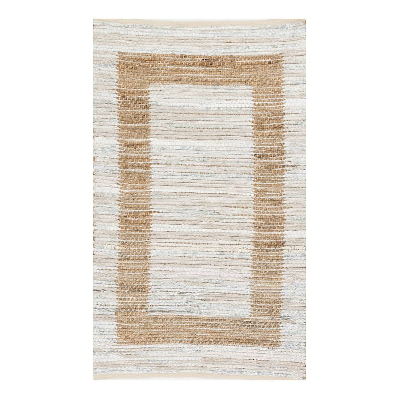 (B312) Henning Hand Woven Cotton & Jute Ivory Chindi Area Rug, 3x5 | At Home