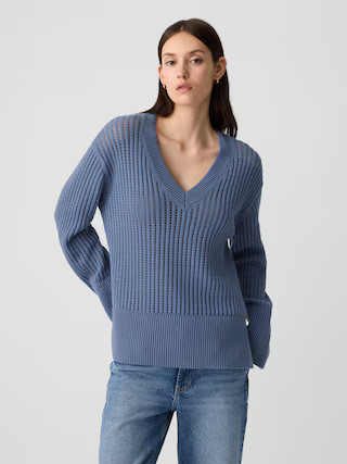 Relaxed Crochet V-Neck Sweater | Gap Factory