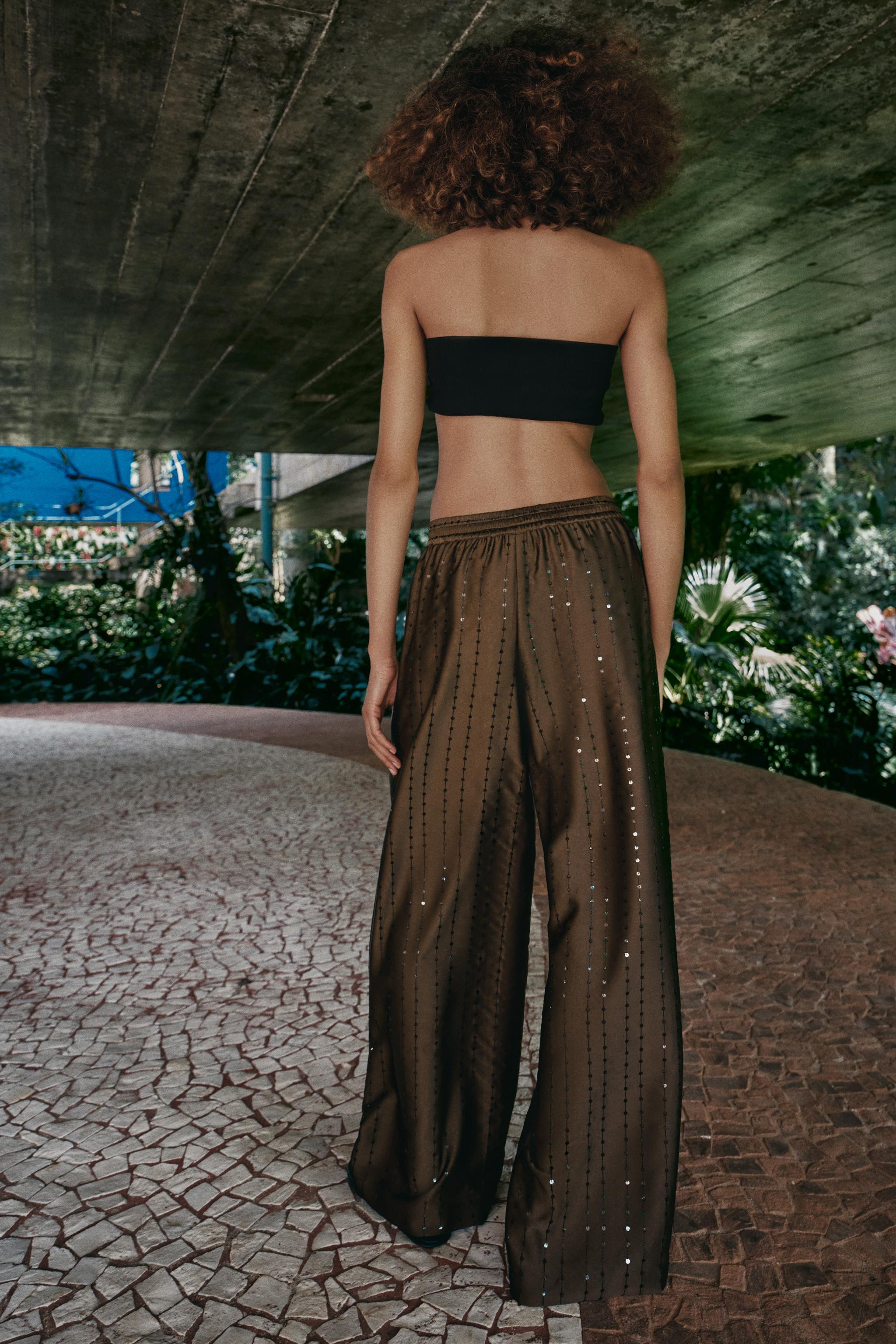 SEQUIN FLOWING TROUSERS | Zara UK