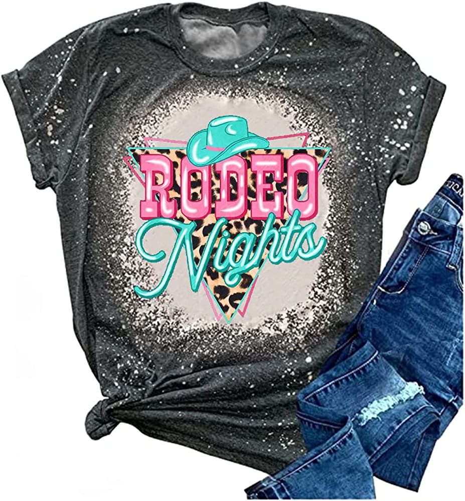 Rodeo Nights Shirt Women Vintage Leopard Graphic Western Cowboy Shirt Tops Funny Country Music Tshir | Amazon (US)
