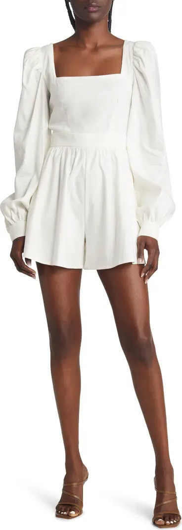Chelsea28 Square Neck Long Sleeve Linen Blend Romper | Nordstrom | Nordstrom