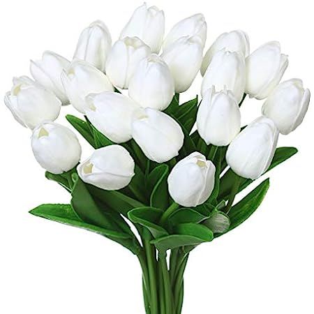 Mandy's 20pcs White Artificial Latex Tulips for Party Home Wedding Decoration | Amazon (US)