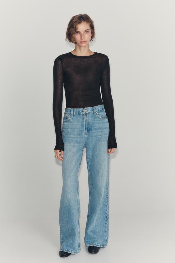 Zara - Zw Collection Relaxed Low-Rise Flared Jeans - Light Blue - 10 - Woman | Zara UK