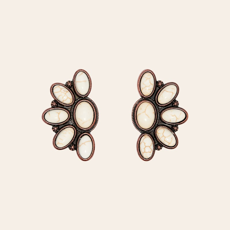 Rockin' C Copper & Cream Stone Half Concho Stud Earrings | Cavender's
