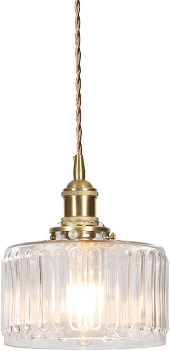 I-xun Pendant Light Shade Brass E26 Socket Glass Pendant Light Fixtures Fitting (Transparent,Stri... | Amazon (US)