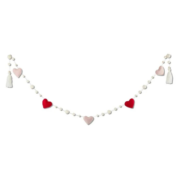 Felt Hearts and Wood Bead Garland, Red, White, and Pink, 6', Valentine's Day by My Texas House | Walmart (US)